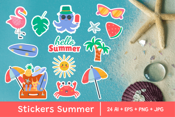 Download Summer Stickers Kawaii Doodle |24pcs - Premium Resources