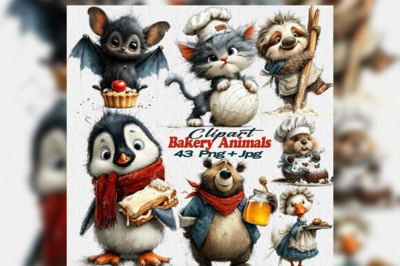 Download Whimsical Watercolor Bakery Animals Png - Premium Resources
